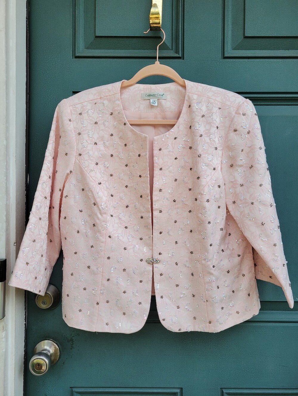 Coldwater Creek Petite 16 Pink Embellished Sequin Floral Dressy Jacket Blazer